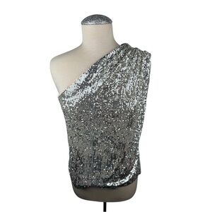 NWT GENERATION LOVE‎ TINA SEQUIN ONE SHOULDER TOP ARGENTO SILVER SEQUIN XL